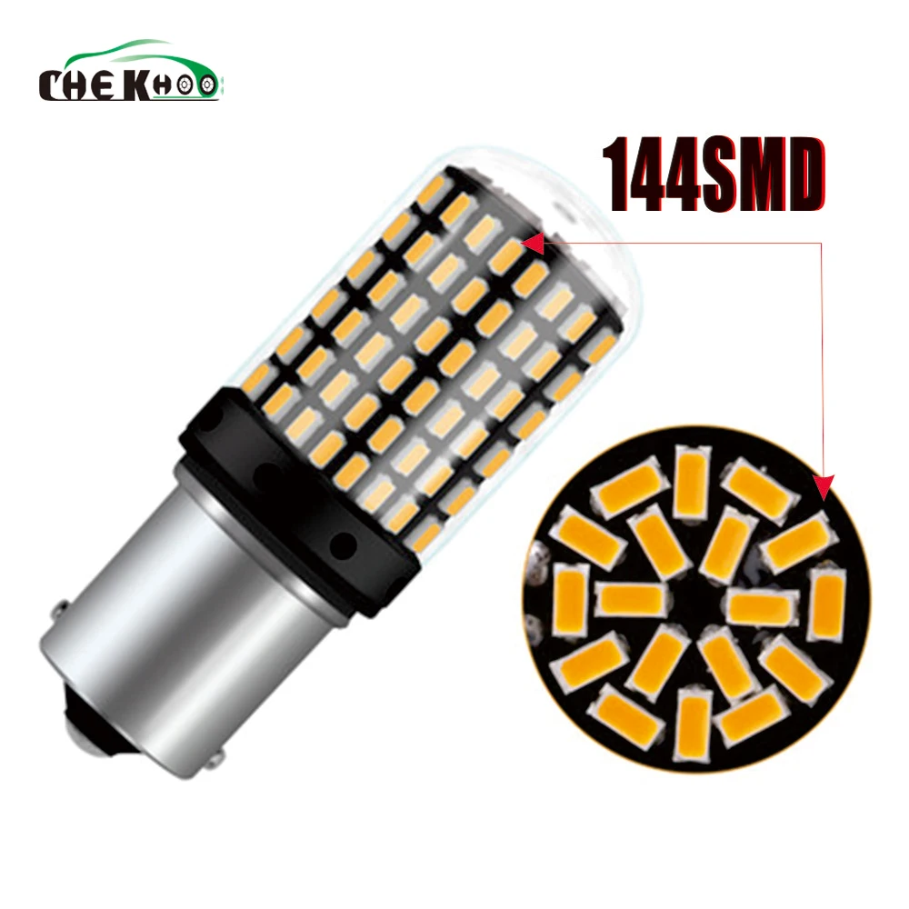 1 шт. светодиодный светильник T20 7440 W21W 3014 144smd CanBus без ошибок 1156 BA15S P21W для