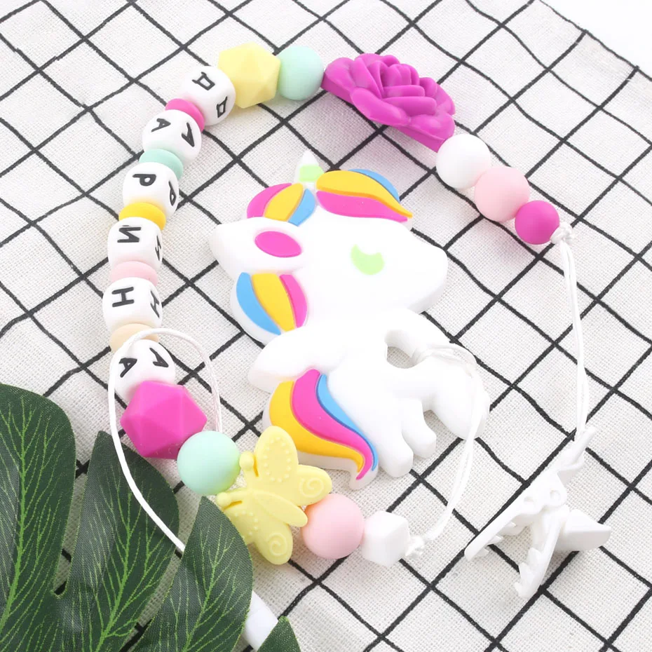 

Unicorn Teethers Baby Pacifier Clip 1pc Personal Custom Personalized Chain Silicone Pendant Baby Teething Nursing Dummy Clips