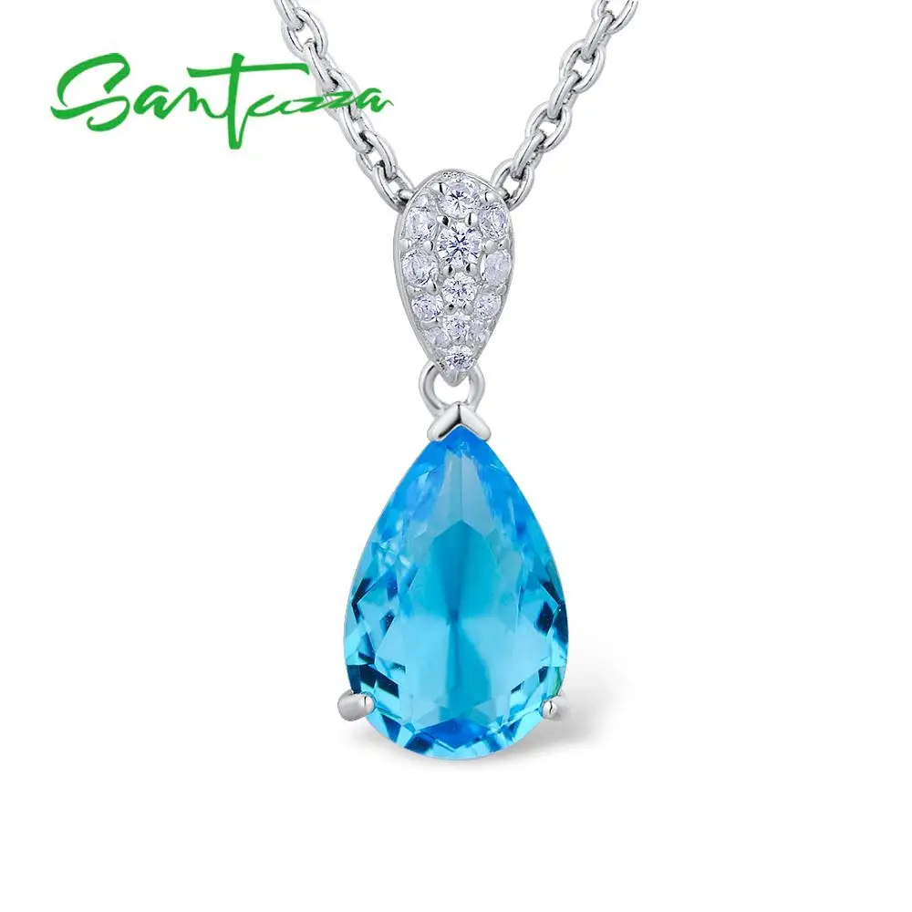 Серебряная подвеска Santuzza для женщин, Волшебная небесно-голубая кристальная подвеска, подходит для ожерелья, 925 пробы Серебряное ожерелье с подвеской