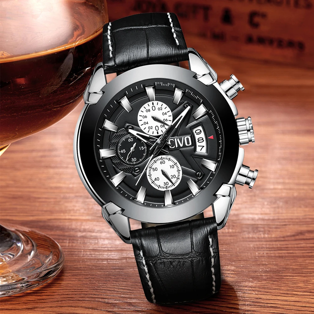 CIVO мужские часы Reloj Hombre водонепроницаемые аналоговые кварцевые наручные с