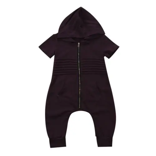 Kids Baby Boys Jumpsuits Fashion Baby Boy Hoodie Short Sleeve Zipper Romper Jumpsuit Harem Outfit Clothes Baby Clothing