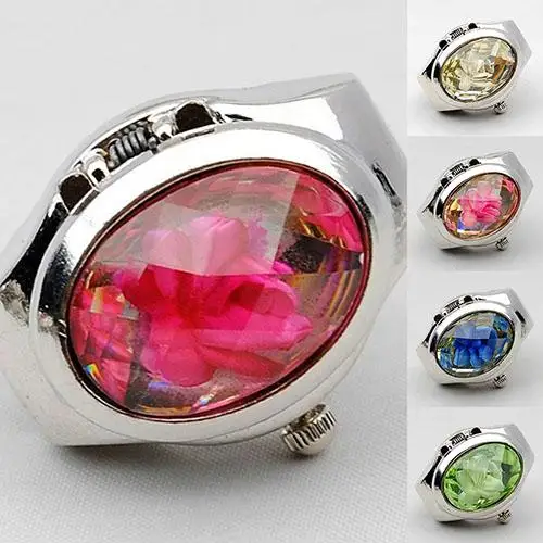 

Women's Fashion Luxury Rhinestone Ring Watch Oval Cover Mini Quartz Watch