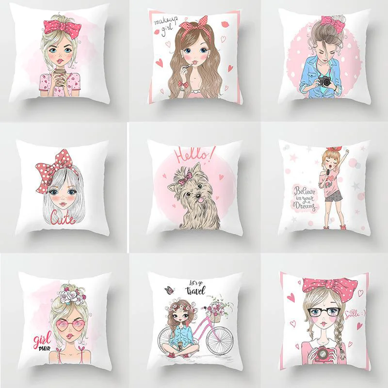 

18'' Nordic Elife Polyester Pink Girls Cushion Cover Square Pillow Case Kids Baby Pillows Cover For Sofa Car waist Home Decor