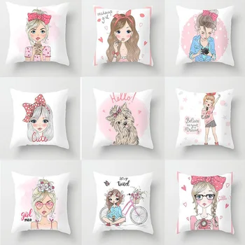 

18'' Nordic Elife Polyester Pink Girls Cushion Cover Square Pillow Case Kids Baby Pillows Cover For Sofa Car waist Home Decor