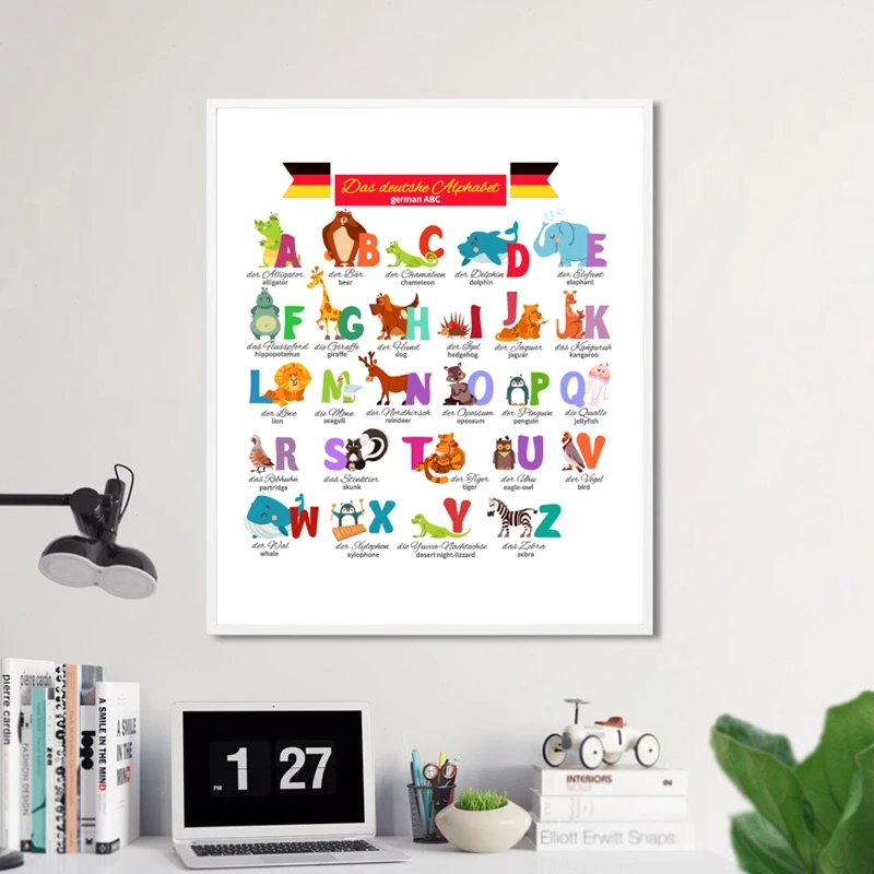 Poster Alfabeto E Numeri Su Tela Con Cornice In Legno - Decorazione Da Parete Educativa Per Cameretta Bambini, Asilo Nido E Stanza Giochi - 30,5 X 40,6 Cm