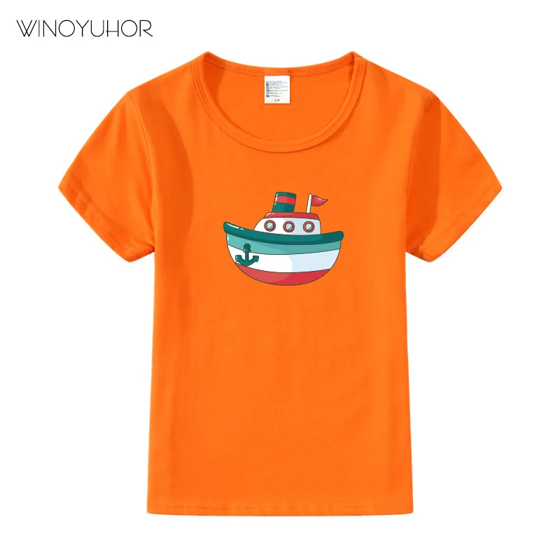 Children Boys Clothing Cotton Summer Cartoon Boat Print T Shirt Baby Kids Short Sleeve Girls T-shirt 2-11 Years