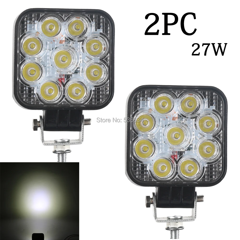 

2Pcs 27W Durable Waterproof Spot LED Work Light for SUV, ATV, UTV, 4 x 4, Sand rails, Cars, Truck, Trailer, Forklift, Trains,