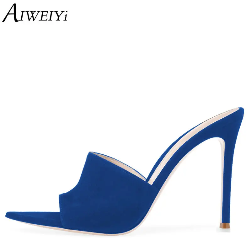 

AIWEIYi High Heel Sandals Peep toe Faux Suede Mules Sexy Dress Heels 2018 Stiletto Heel Summer Shoes Woman Flip Flops