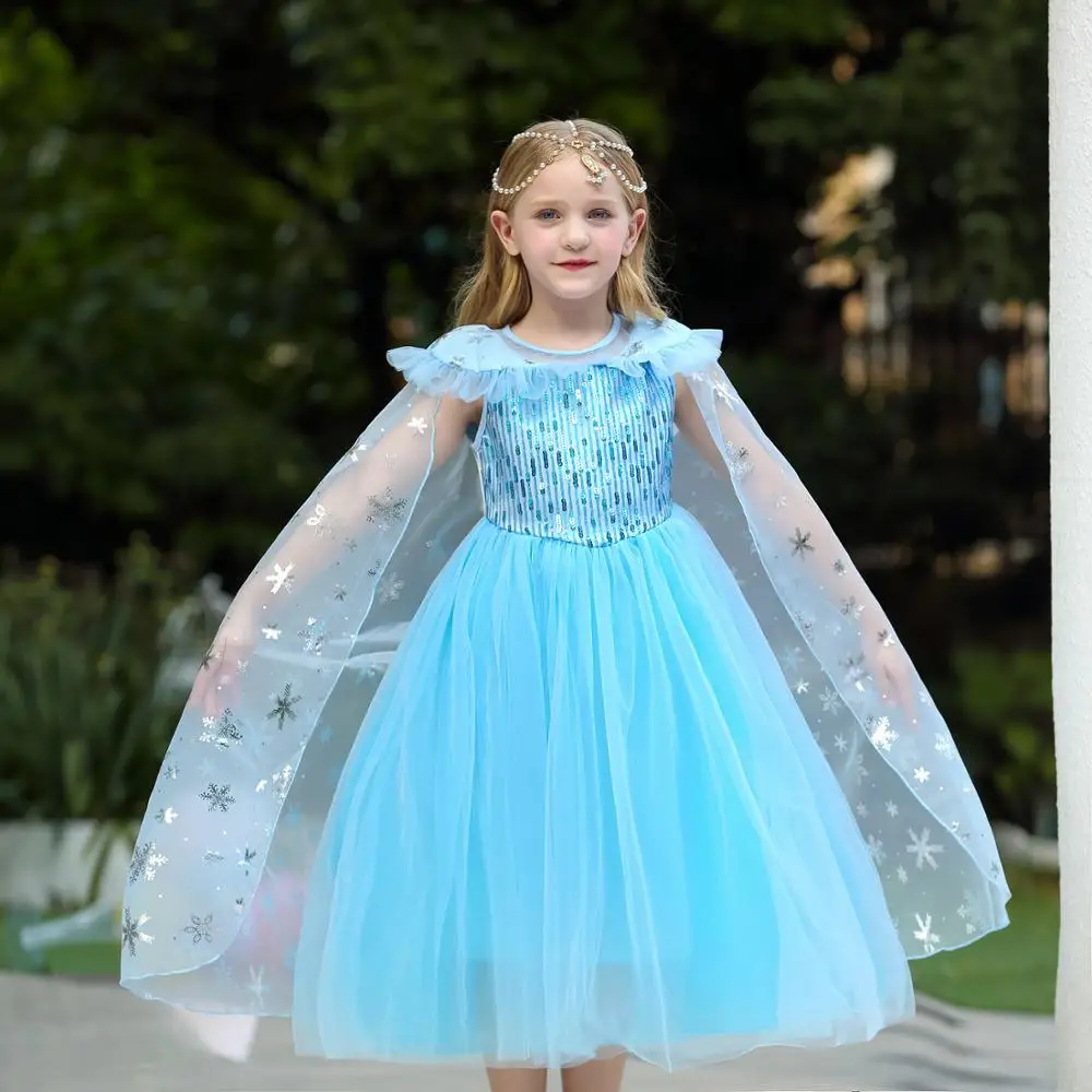 Платье принцессы Эльзы для костюмированной вечеринки; костюм аниме; платье для маленьких девочек; Одежда для девочек; голубое трикотажное платье Анны на Хеллоуин и Рождество