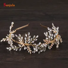 Хрустальная повязка на голову, золото,, свадебный головной аксессуар,, свадебные украшения T049