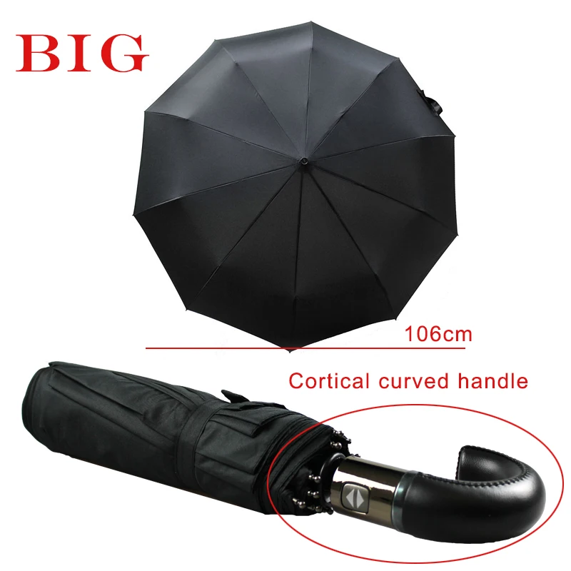 Comprar Paraguas de negocios automático de cuero con mango curvo para hombres, paraguas negro resistente al viento, paraguas grande para lluvia, regalos de la empresa paraguas