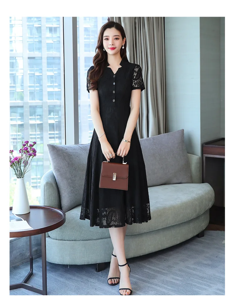 Лето 3XL размера плюс винтажное кружевное миди платье женское облегающее корейское черное сексуальное платье с коротким рукавом Элегантное подиумное платье