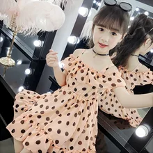 Платье для девочек 12 лет, лето, модная шифоновая детская одежда в горошек