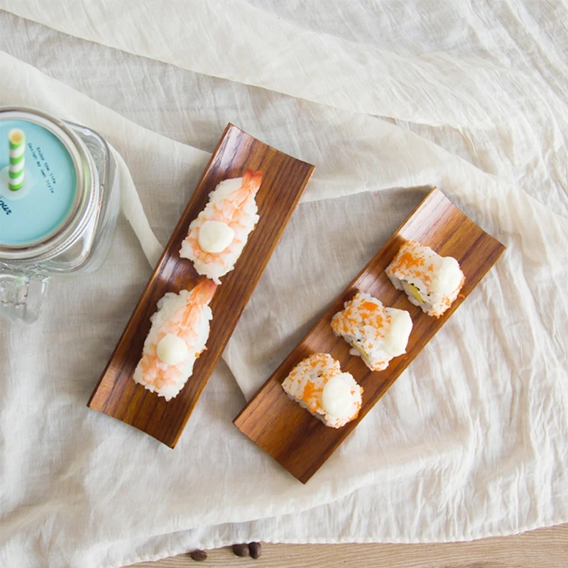 

OOTDTY Creative Wooden Tray Japanese Sushi Sashimi Jujube Wood Rectangular Wooden Dish Snack Tray Dried Fruit Tray