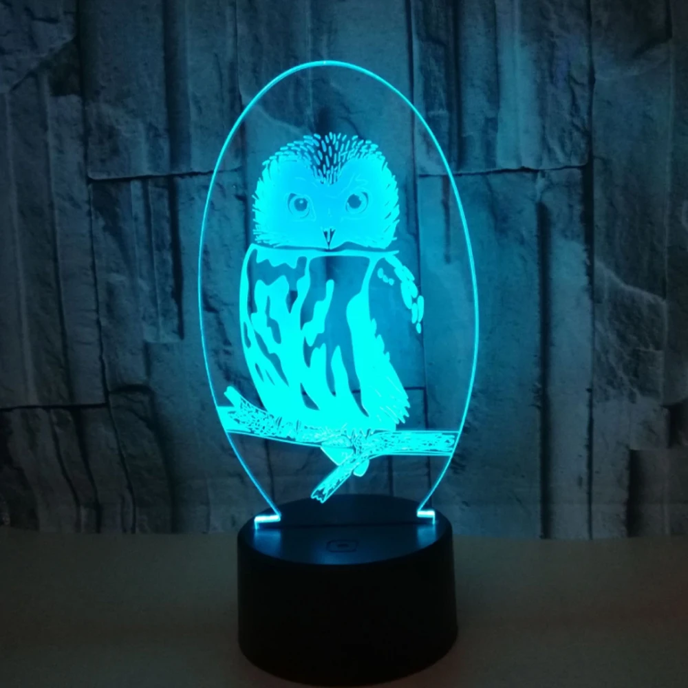 Сова 3d визуальная иллюзия Лампа Прозрачный Акриловый ночник Светодиодная Фея лампа Изменение цвета сенсорный стол Bulbing Lambas