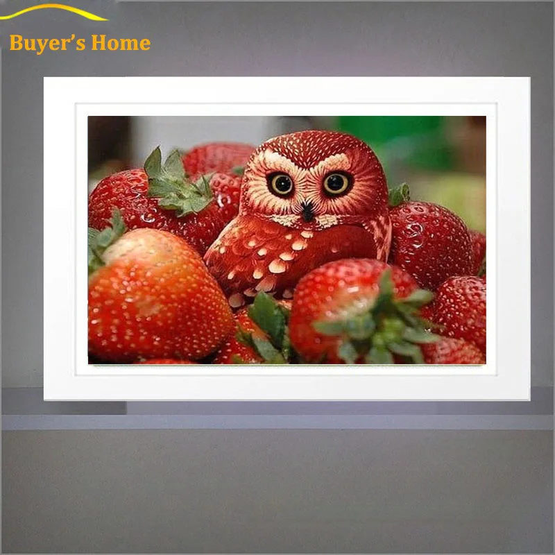 

2017 5D diy diamond painting Animal Owl And Fruit Strawberry cross stitch full round drill diamond embroidery kits crafts