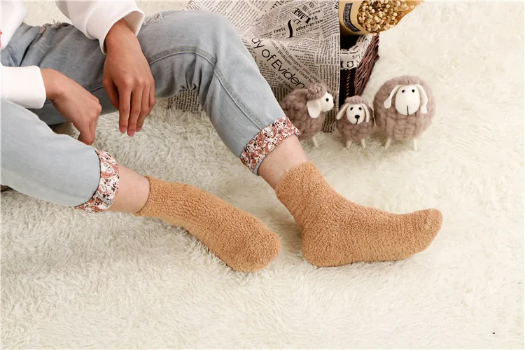 Коралловые ворсистые носки для мужчин, полуноски на стопу для мужчин, теплые зимние утолщенные однотонные носки средней длины