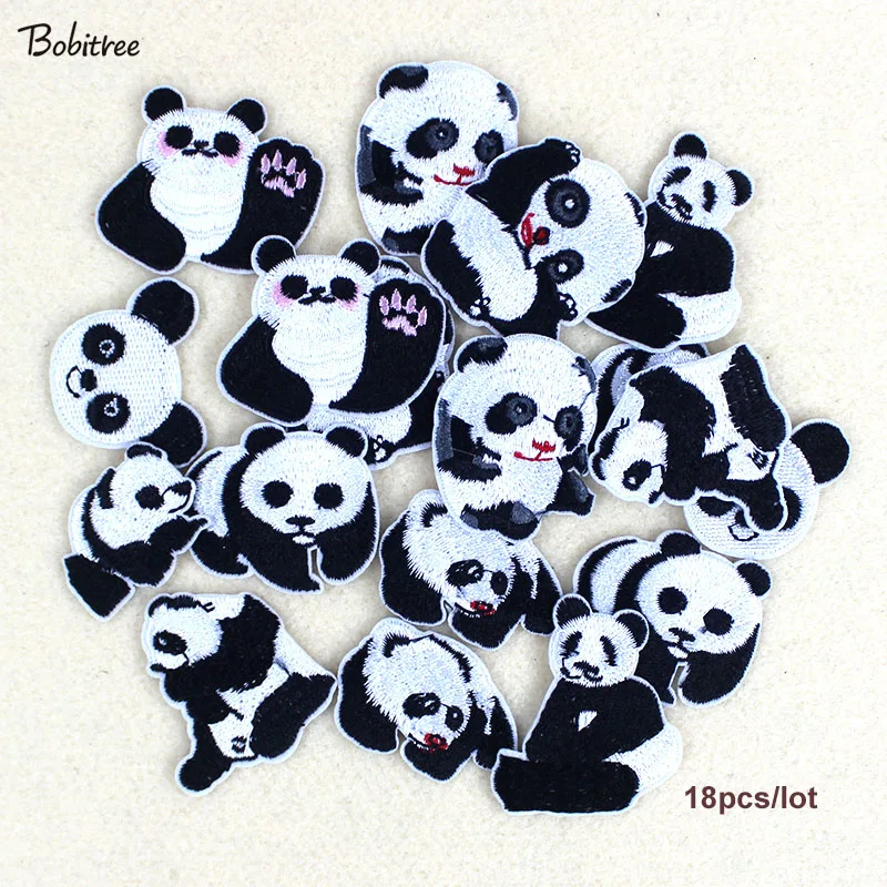 

9p/lot Panda Cartoon patches for clothing hot iron on lovely animal Embroidered clothes patches for children handmade
