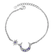 Trendy Simple 925 Silver White/Blue Zirconia Star Moon Shape Chain Bracelet For Girls Women Female Charm Bracelet Jewelry BL035