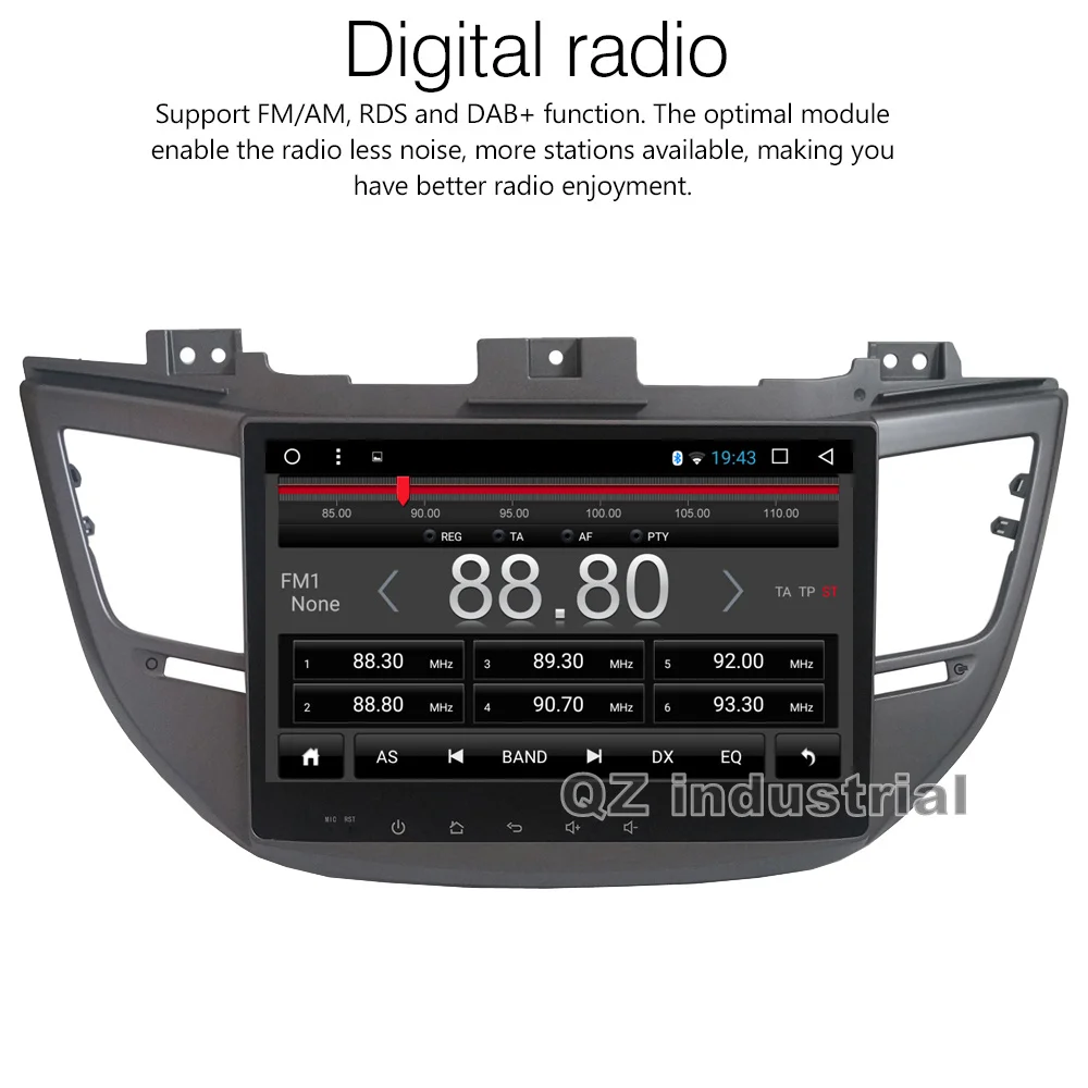 Top QZ industrial HD 10.1inch Android 8.1 T8 Car radio DVD player for Hyundai Tucson 2015-2017 with BT GPS 3G 4G WIFI SWC RDS Map 2