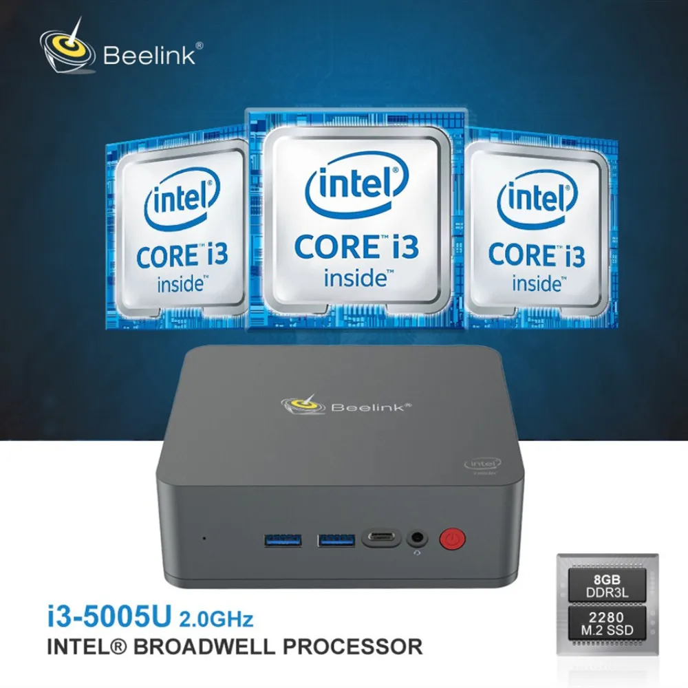 Beelink U55 Мини ПК Intel Core i3-5005U четырехъядерный Intel HD Graphic 5500 8 Гб ram 2,4G/5,8G WiFi 1000 Мбит/с BT USB3.0 телеприставка