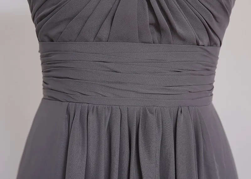 A-line Cap Sleeves Gray Chiffon Lace Open Back Bridesmaid Dress