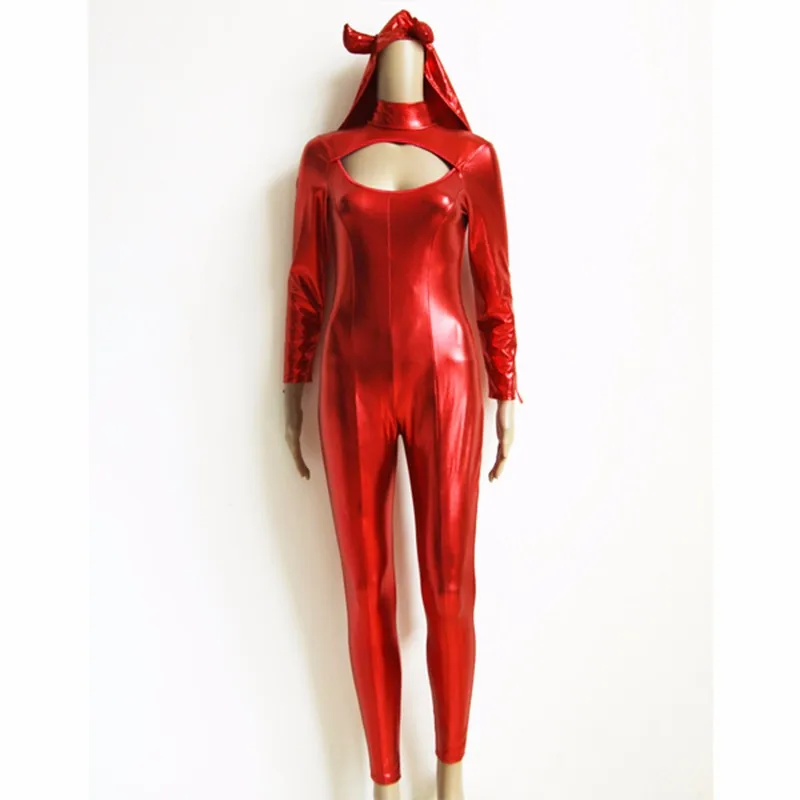 Women Vinyl Leather Jumpsuit Fashion Devil Cosplay Costume Adult