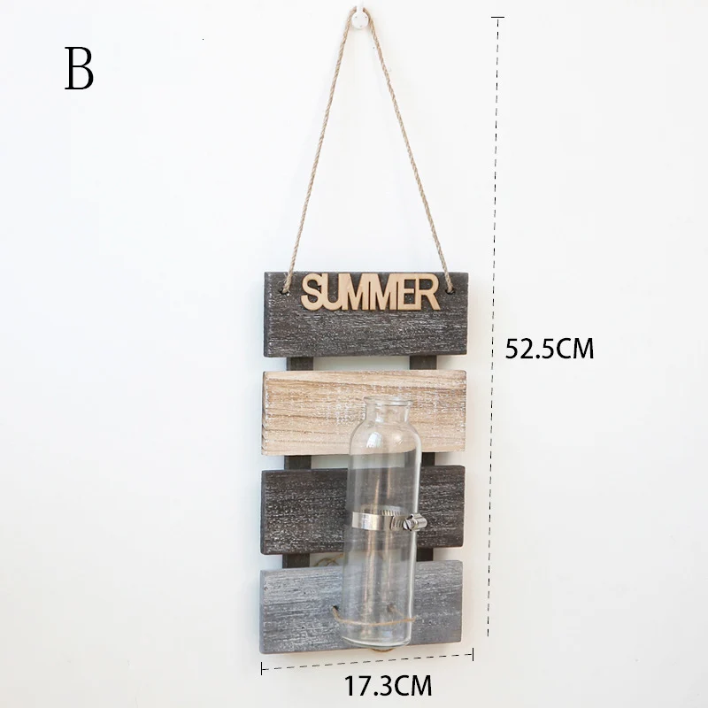 Деревенский творческий дом деревянные стены гидропоники завод ваза контейнер гостиная спальня настенные украшения Висячие - Цвет: B