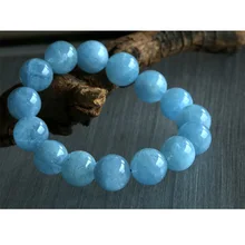 Натуральный синий Аквамарин стрейч браслет Круглый с большими бусинами 14 мм Beryl браслеты подходят ювелирные изделия