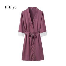 Fiklyc брендовые атласные женские халаты, модные кимоно халаты для женщин, роскошные кружевные и атласные Лоскутные пижамы с длинным рукавом для девочек