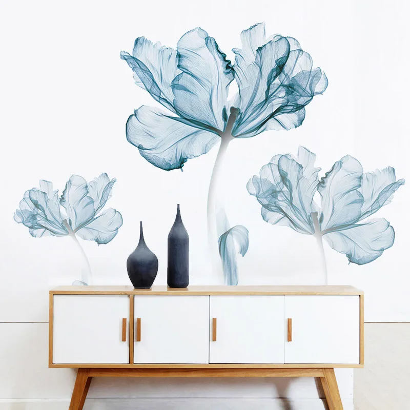 Kaufen Neue 110*180 cm Große 3D Blaue Blume Wohnzimmer Dekoration Vinyl Wandaufkleber DIY Moderne Schlafzimmer Home Decor Poster Wall kunst