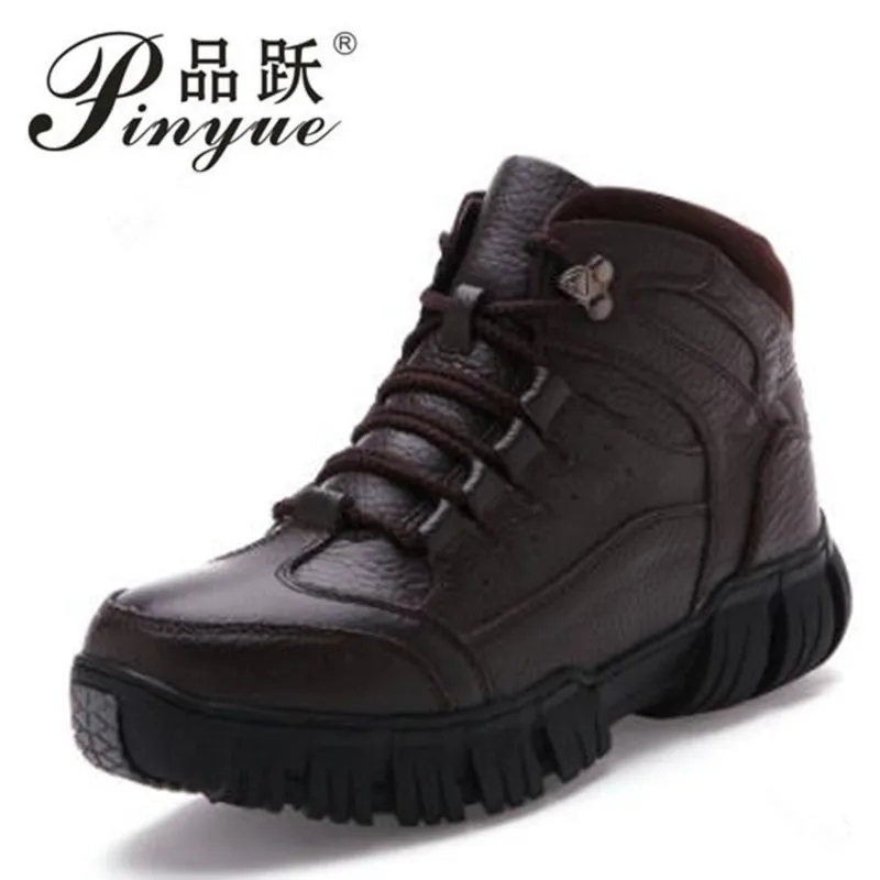 Зимние мужские ботинки из натуральной кожи; мужские зимние ботинки; теплые ботинки с мехом внутри; Высококачественная уличная Рабочая обувь - Цвет: 4