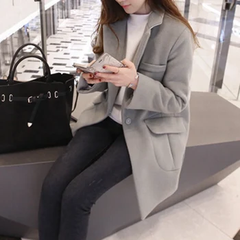 

NEW Women Long Woolen Coat Female Winter New Loose Overcoat Gray/Black/Wine Red S/M/L/XL/XXL