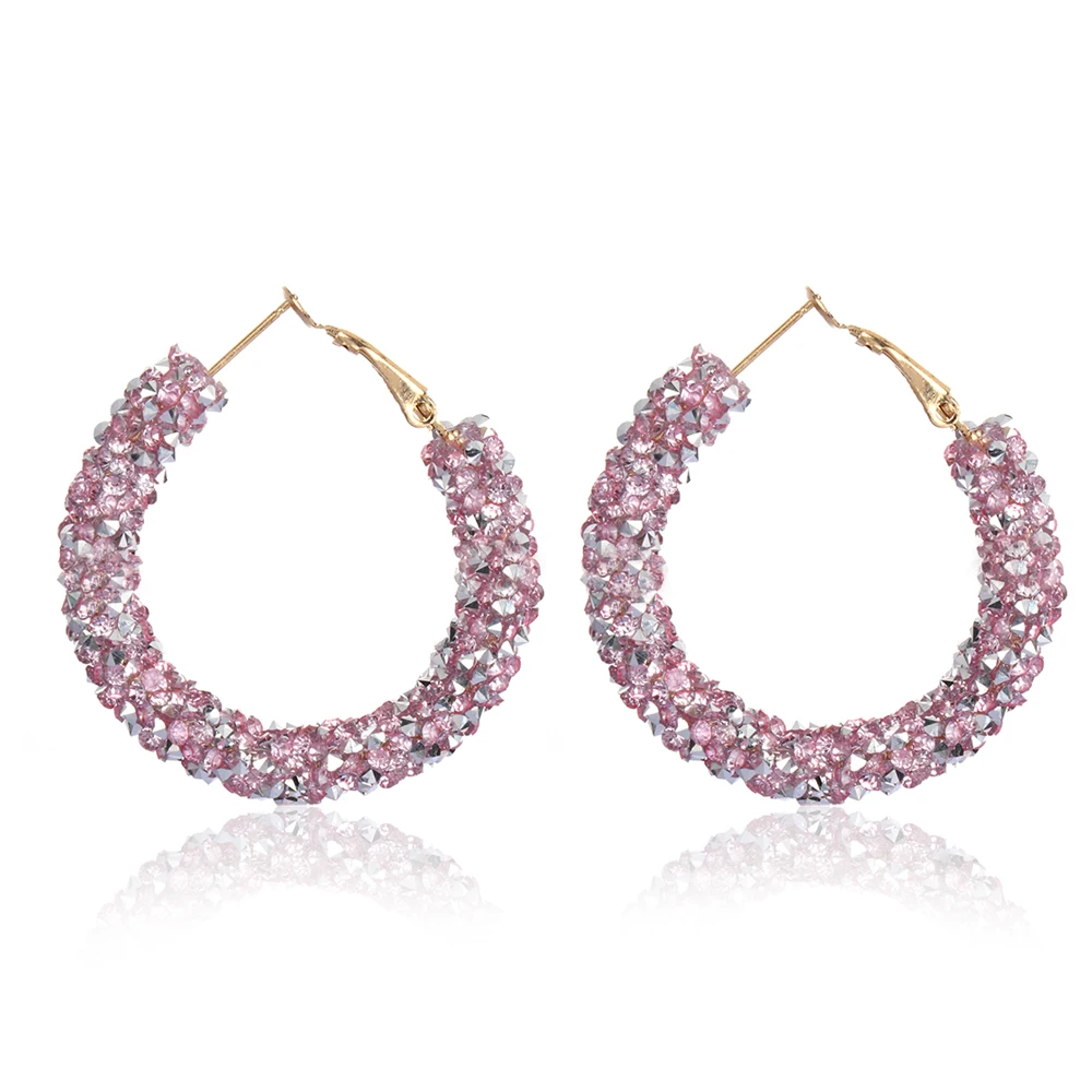 

Fashion Geometric Round Shiny Glitter rhinestone big earring 2019 New Design Charm Austrian crystal hoop earrings jewelry women