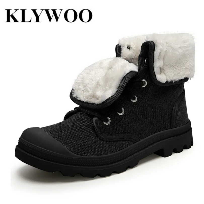 

KLYWOO Plush Winter Men Ankle Boots Fashion Canvas Shoes Men Boots High Top Shoes Couple Military Boots Men Shoes Zapatos Hombre