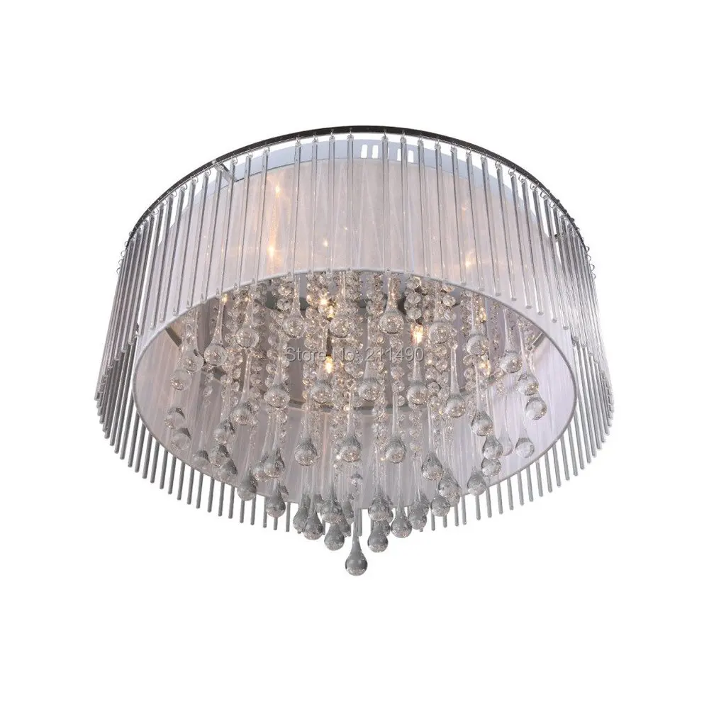 Modern Crystal Large Drum Flush Mount Light Max 160W With 8 Lights