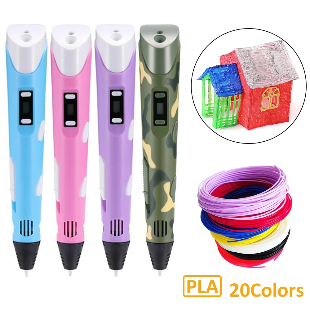 

3D Pen 20 Color PLA Filament DIY Drawing Pen With Lcd Display Printing Pen USB Adapter Painting Educational Christmas Kids Gift