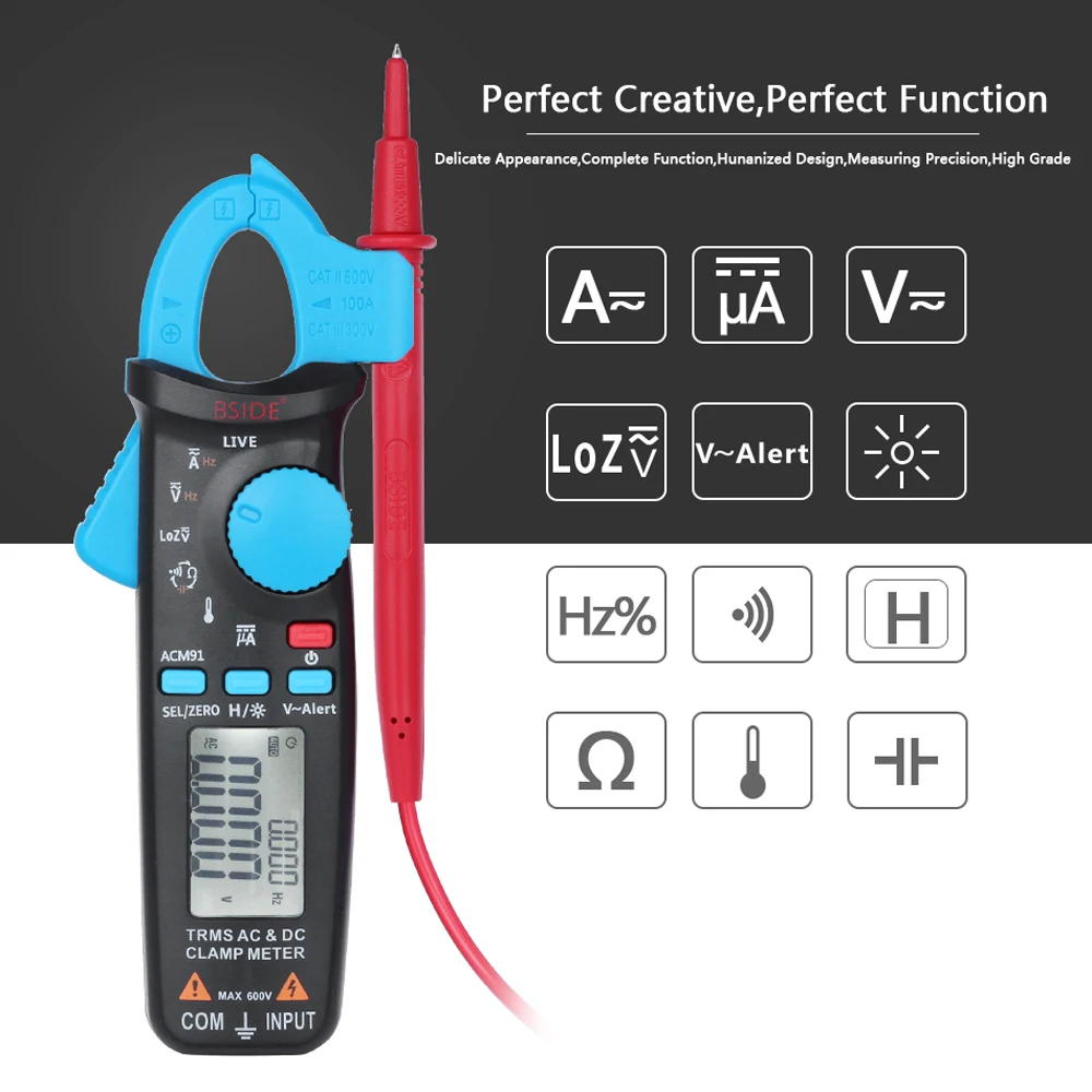 

Digital Clamp Meter Multimeter True RMS AC DC Voltage Current Capacitance Temperature Frequency Measure AmperimetroTester LCD