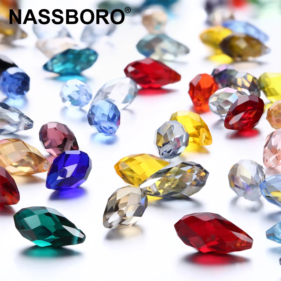 

Waterdrop Briolette Pendant Austrian Crystal Beads 6*12mm 50pcs Teardrop Czech Glass Beads for Jewelry Making Bracelet DIY