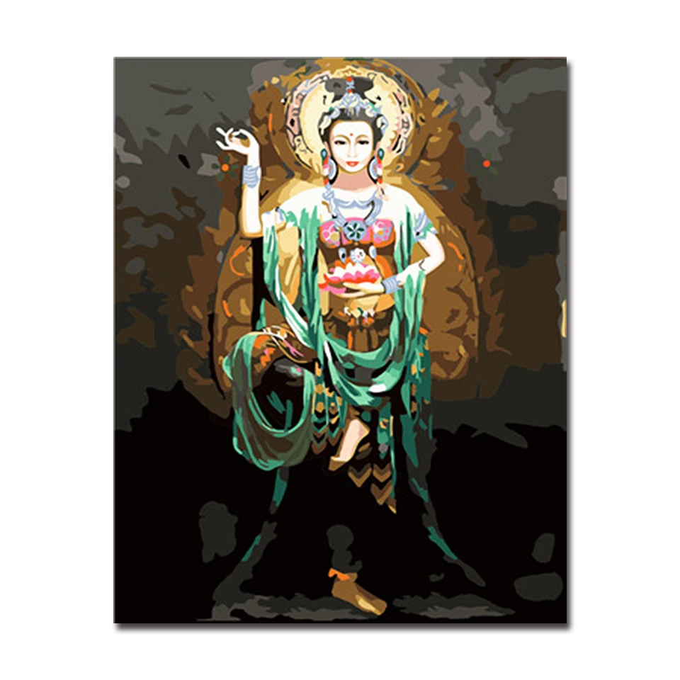 

Framework DIY Oil Painting By Numbers Handpainted Dunhuang Feitian Buddha Pictures Kits Coloring On Canvas Home Decor Wall Art