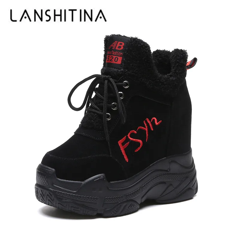 

New Fashion Winter Women Ankle Boots 11.5CM Heels Platform Warm Fur Snow Shoes Height Increased Wedge Boots Thick Sole Sneakers