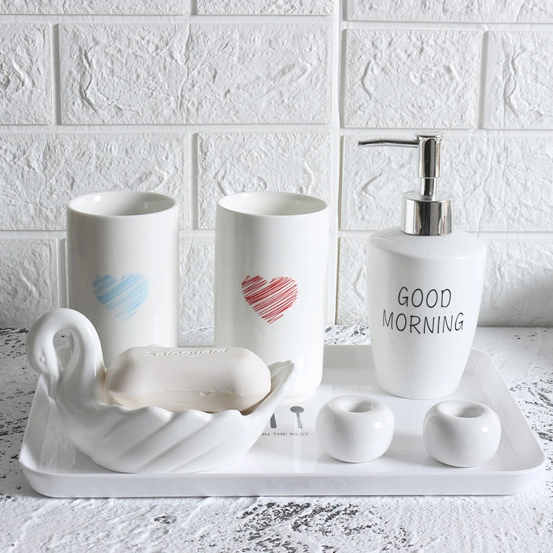 Год, модный керамический набор для ванной комнаты из 7 предметов, набор аксессуаров для ванной комнаты, высококачественный набор для мытья полоскания, чашка для зубной щетки, свадебный подарок
