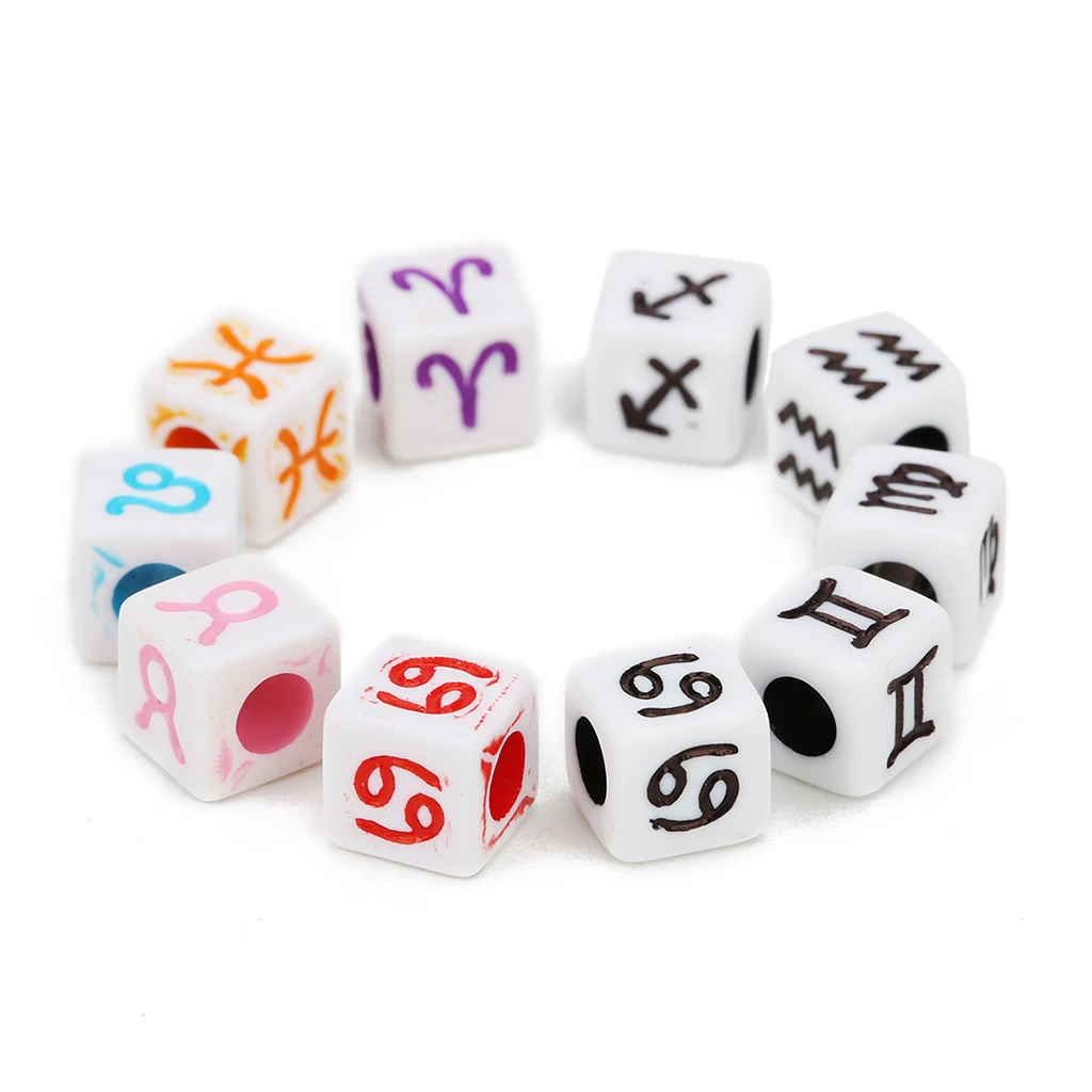 100pcs Acrylic Zodiac Cube Beads Charms Large Hole Beads for jewelry making, Bracelets, Necklaces, Key Chains and DIY Craft