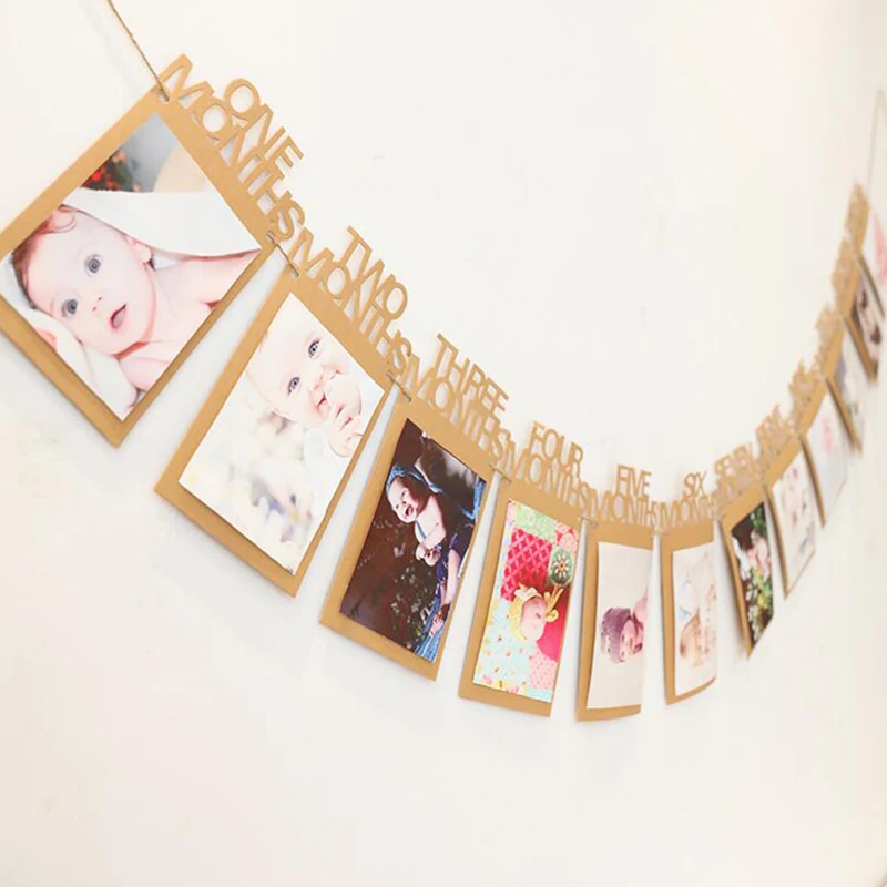 Baby 1st Birthday Banner Gold Paper Photo Frame Baby Shower Boy Girl Anniversary Decor First Birthday Picture Frame