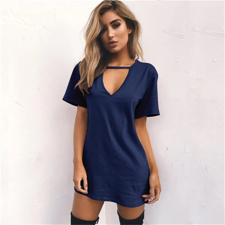 Europe and the United States fashion sexy 2017 Hot new V neck collar hollow short sleeve dress T-shirt dress 11 colors (17)