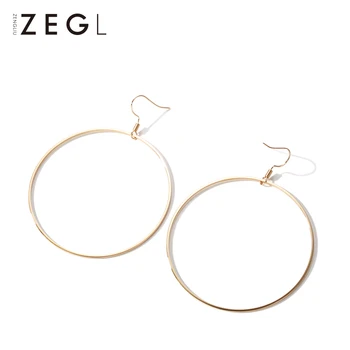 

ZEGL temperament circle big earrings female long earrings European and American style personality exaggerated circle earrings