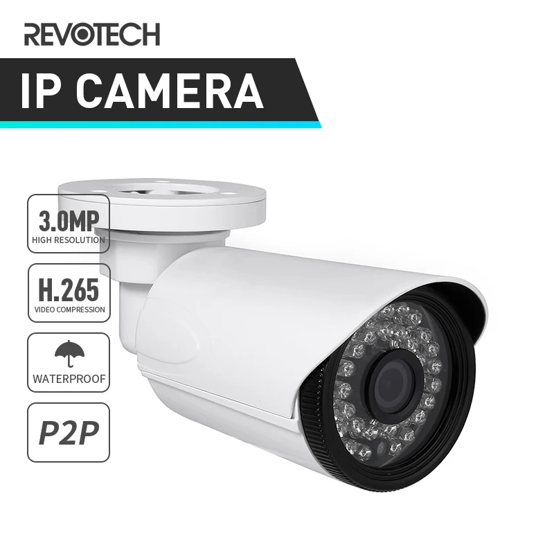 Водонепроницаемая наружная IP камера H.265 3 Мп 1296P / 1080P светодиодный красная