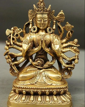 

7" Tibet Tantra Buddhism Brass 18 Hands Maha Cundi Mother Buddha Kwan-yin Statue