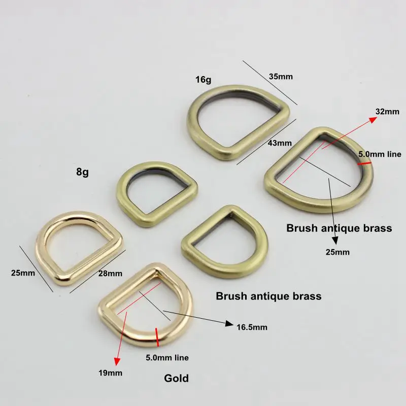 50 шт. 5,0 мм 32 мм 19 мм дюймов внутри щеткой античная латунь Литой оборудования d-образное кольцо из металла D- кольцо для сумки