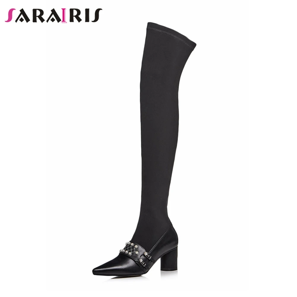 Invierno Tamaño Otoño Por Cuero Alta Botas Rodilla La Mujer Genuino E Plaza Gran Zapatos Las Tacones Encima 43 Casuales Perla 33 De Nuevo Mujeres Sarairis Negro qEATHH